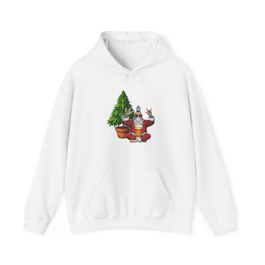 Mohawk Santa 420 Hoodie | Rock & Roll Cannabis Christmas Tree Graphic