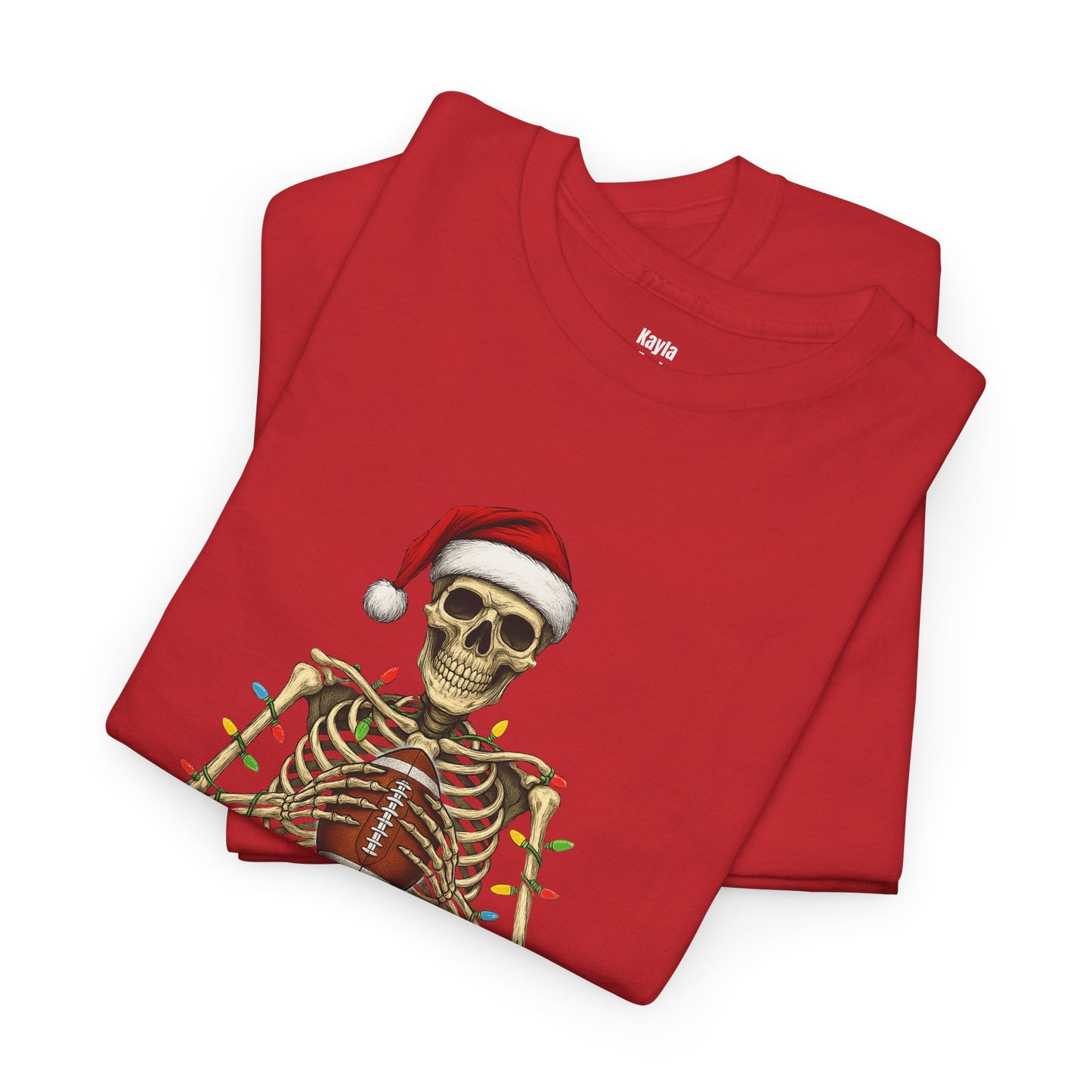 Christmas Skeleton Football T-shirt | Santa Skull Holiday Lights Tee