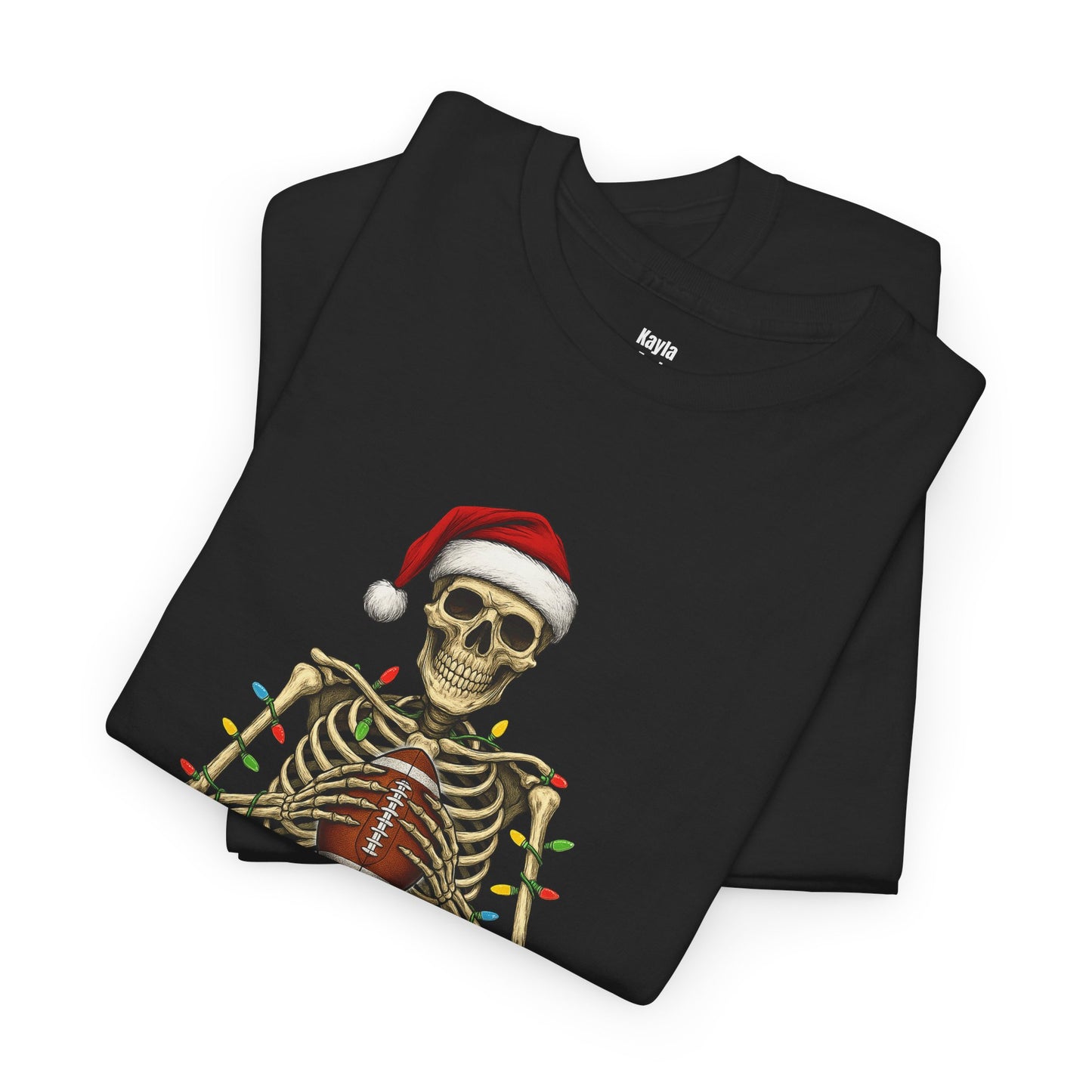 Christmas Skeleton Football T-shirt | Santa Skull Holiday Lights Tee