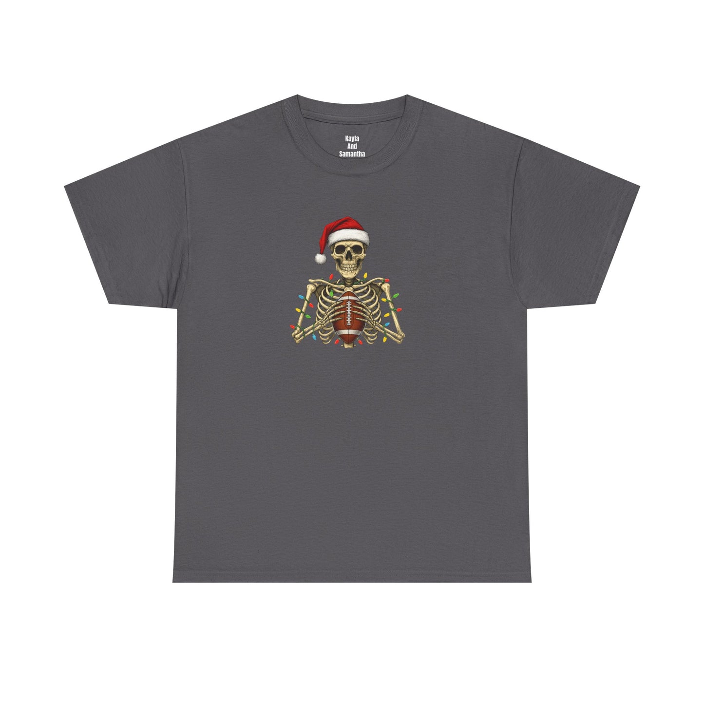 Christmas Skeleton Football T-shirt | Santa Skull Holiday Lights Tee