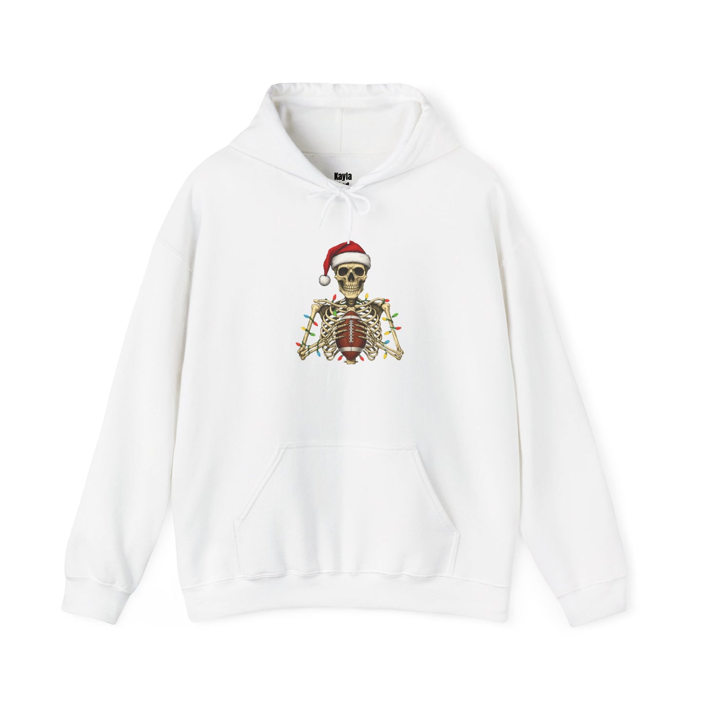 Christmas Skeleton Football Hoodie | Santa Skull Holiday Lights Sweatshirt