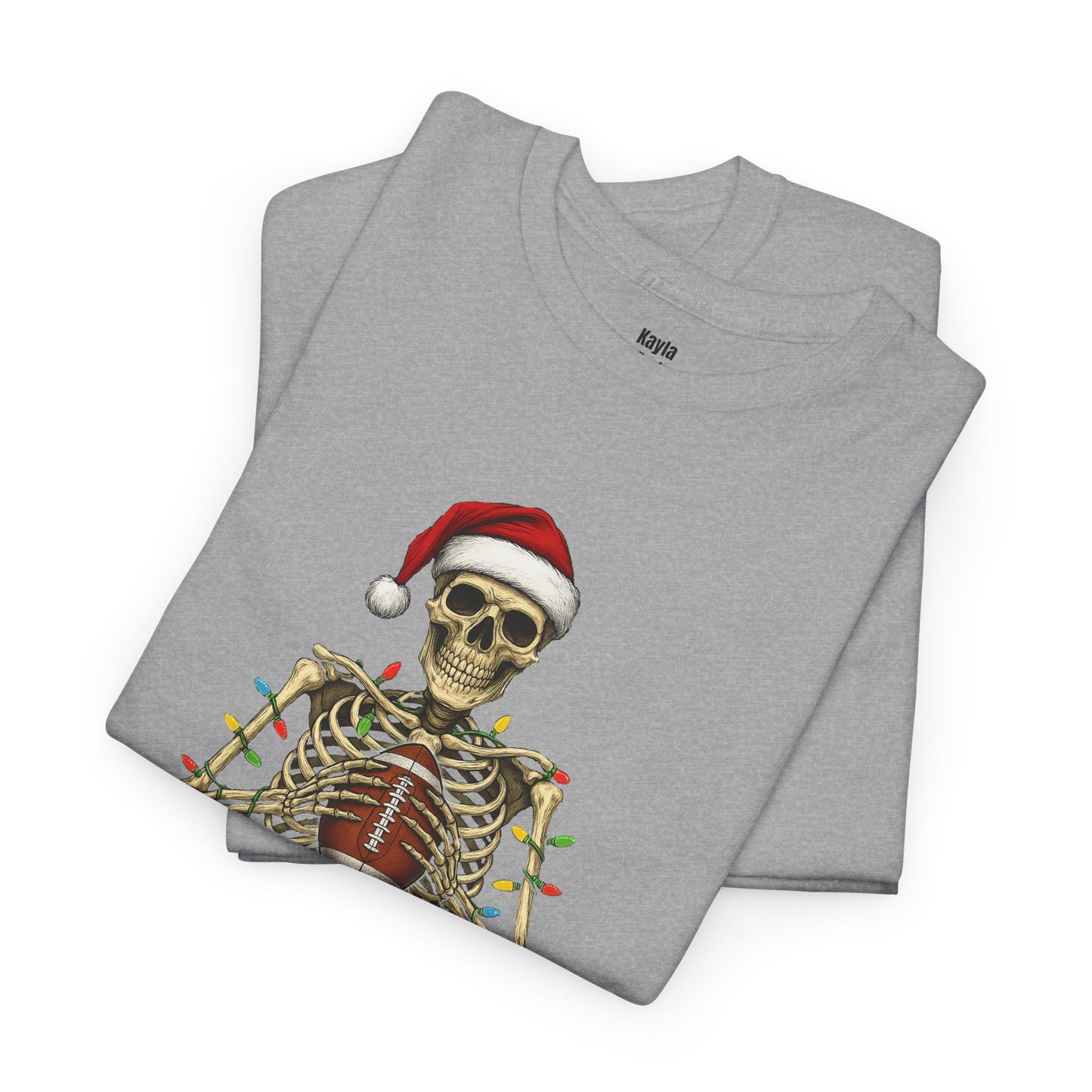 Christmas Skeleton Football T-shirt | Santa Skull Holiday Lights Tee