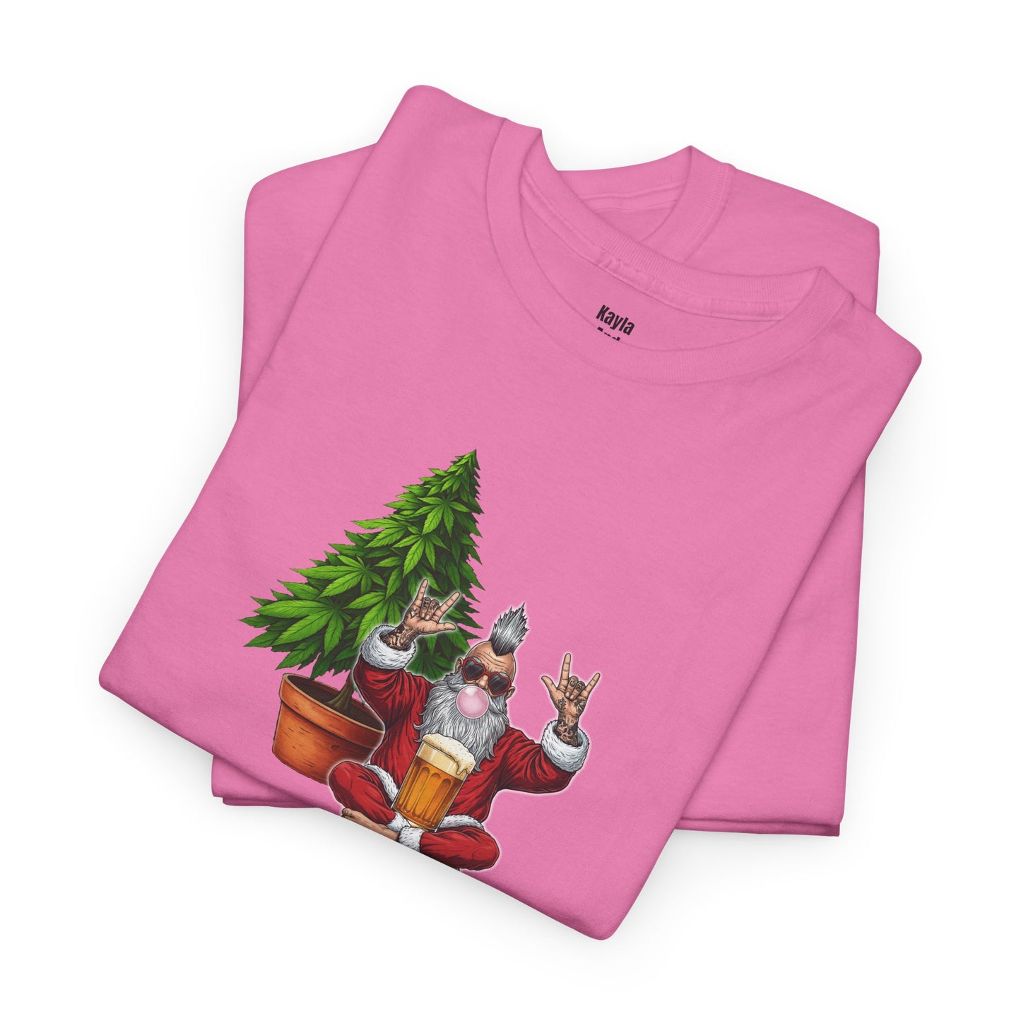 Mohawk Santa 420 T-Shirt | Rock & Roll Cannabis Christmas Tree Graphic