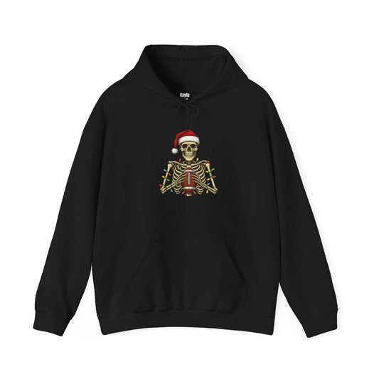 Christmas Skeleton Football Hoodie | Santa Skull Holiday Lights Sweatshirt