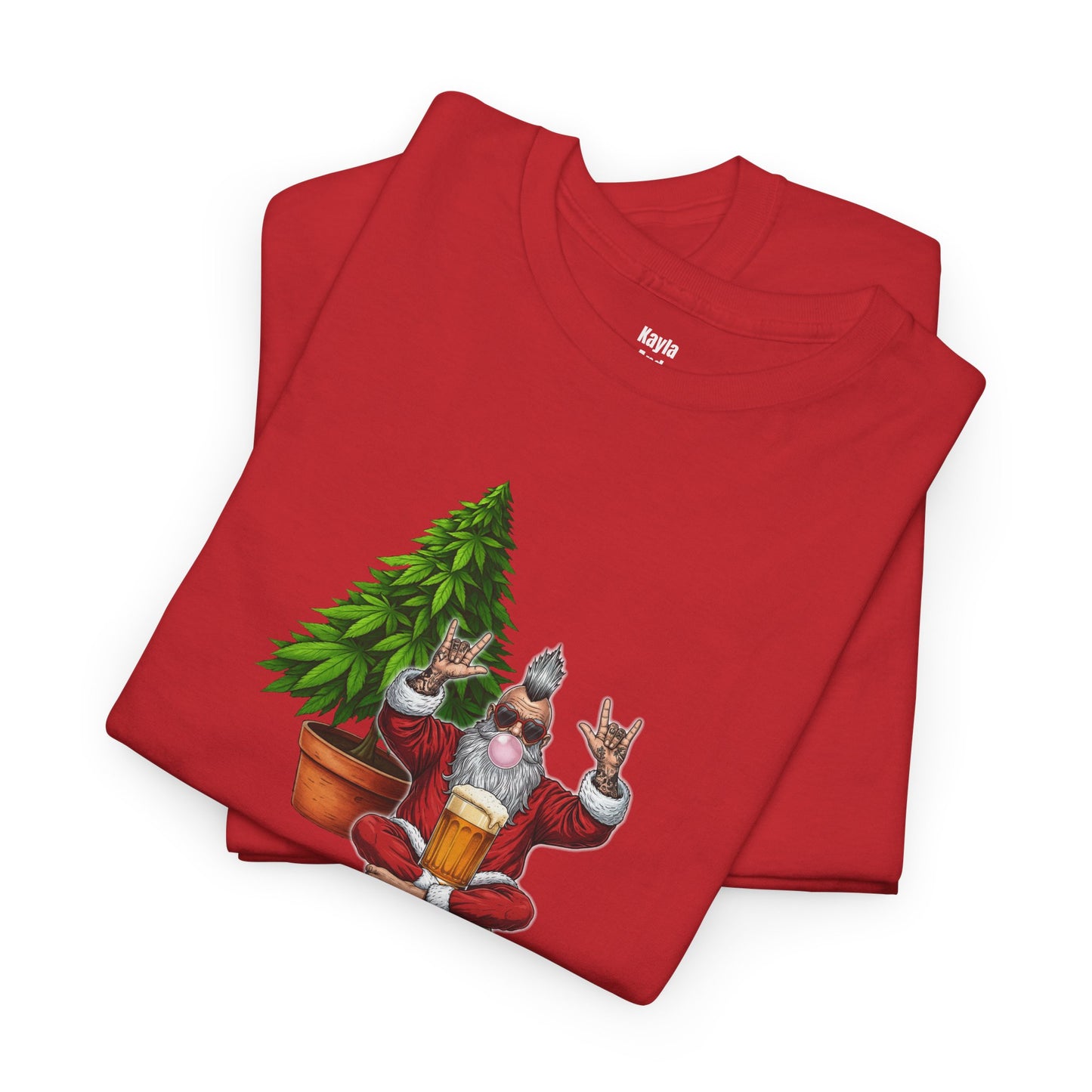 Mohawk Santa 420 T-Shirt | Rock & Roll Cannabis Christmas Tree Graphic