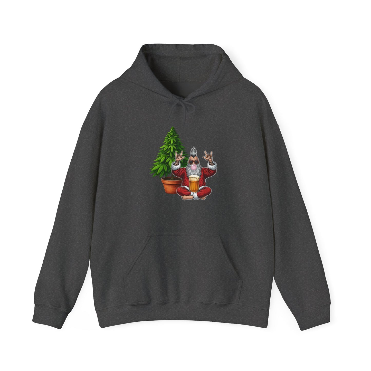 Mohawk Santa 420 Hoodie | Rock & Roll Cannabis Christmas Tree Graphic