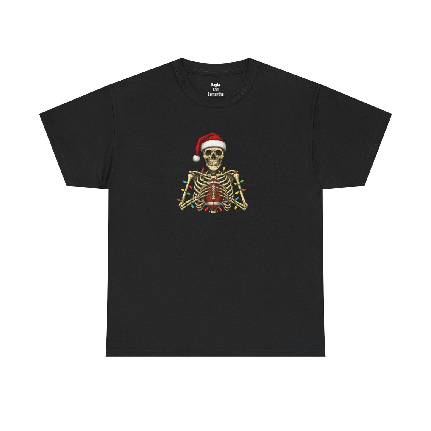 Christmas Skeleton Football T-shirt | Santa Skull Holiday Lights Tee