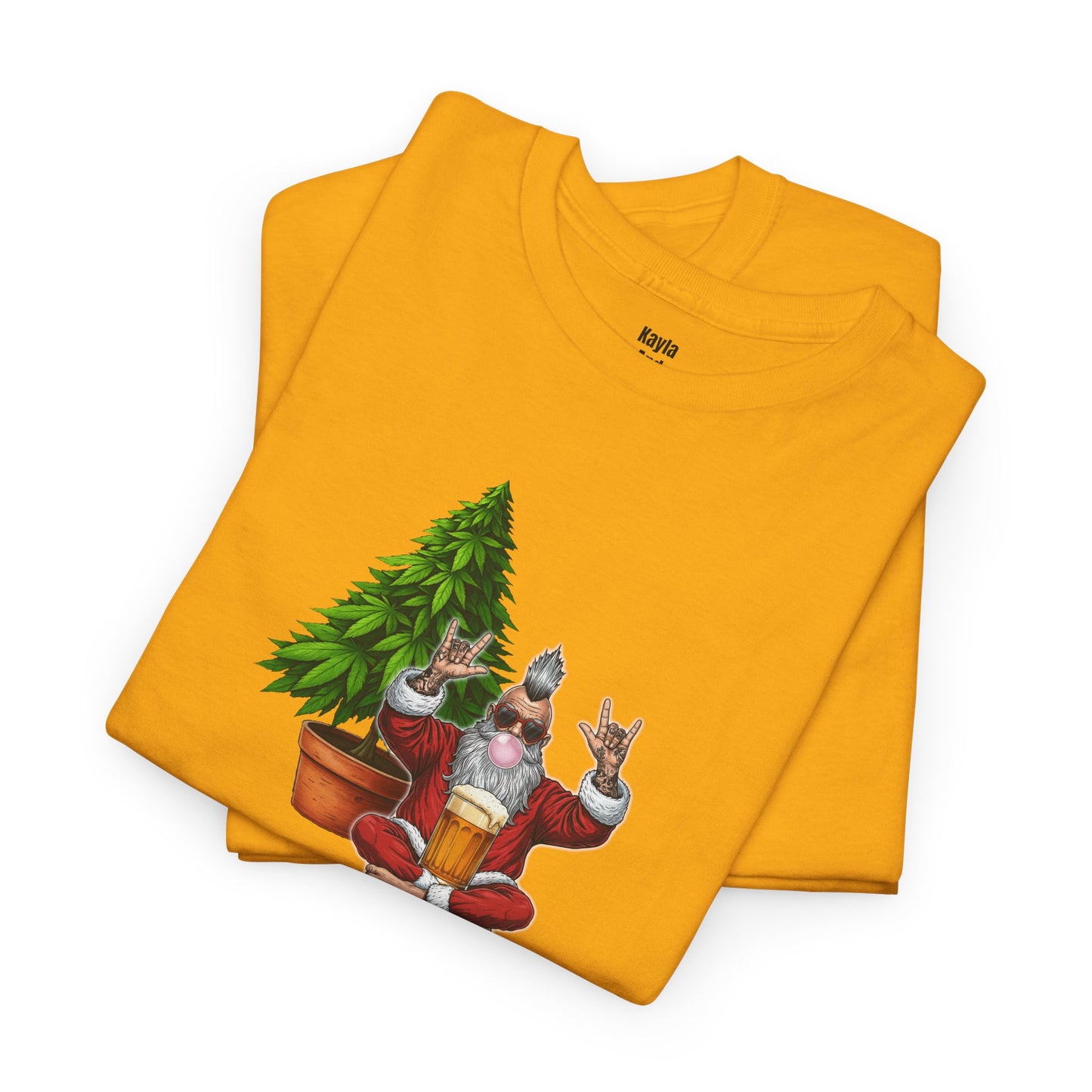 Mohawk Santa 420 T-Shirt | Rock & Roll Cannabis Christmas Tree Graphic
