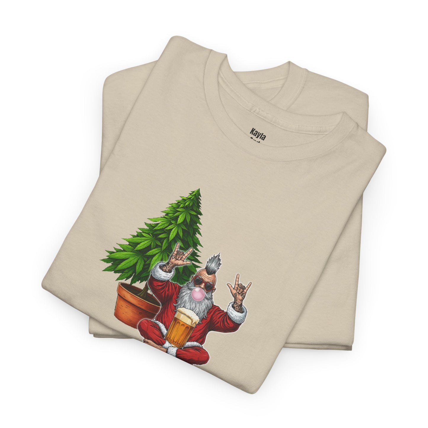 Mohawk Santa 420 T-Shirt | Rock & Roll Cannabis Christmas Tree Graphic