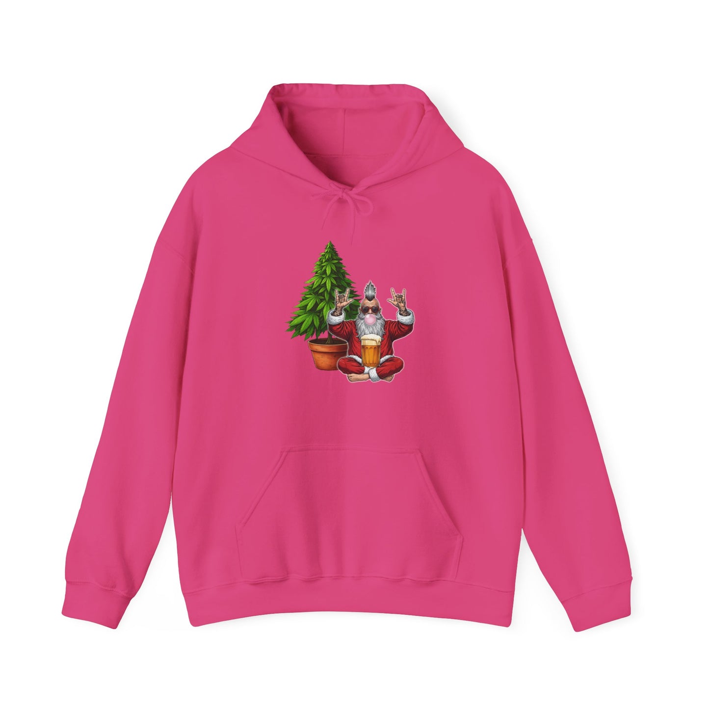 Mohawk Santa 420 Hoodie | Rock & Roll Cannabis Christmas Tree Graphic