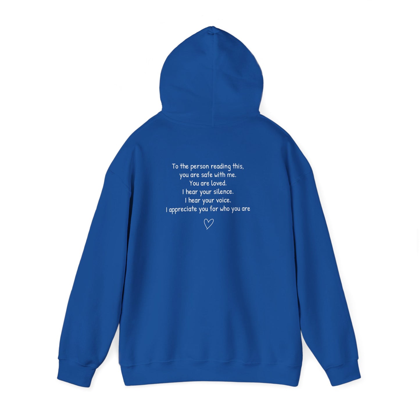 SAFE PLACE Hoodie – “To the person reading this, you are safe with me” Mental Health Sweatshirt