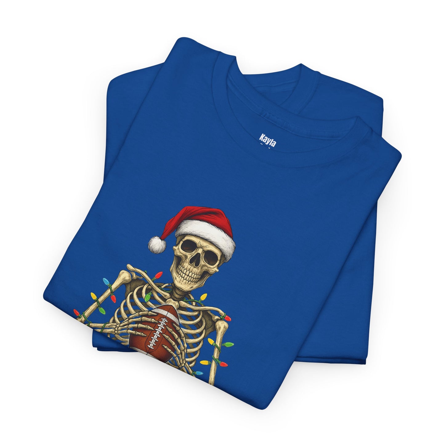 Christmas Skeleton Football T-shirt | Santa Skull Holiday Lights Tee