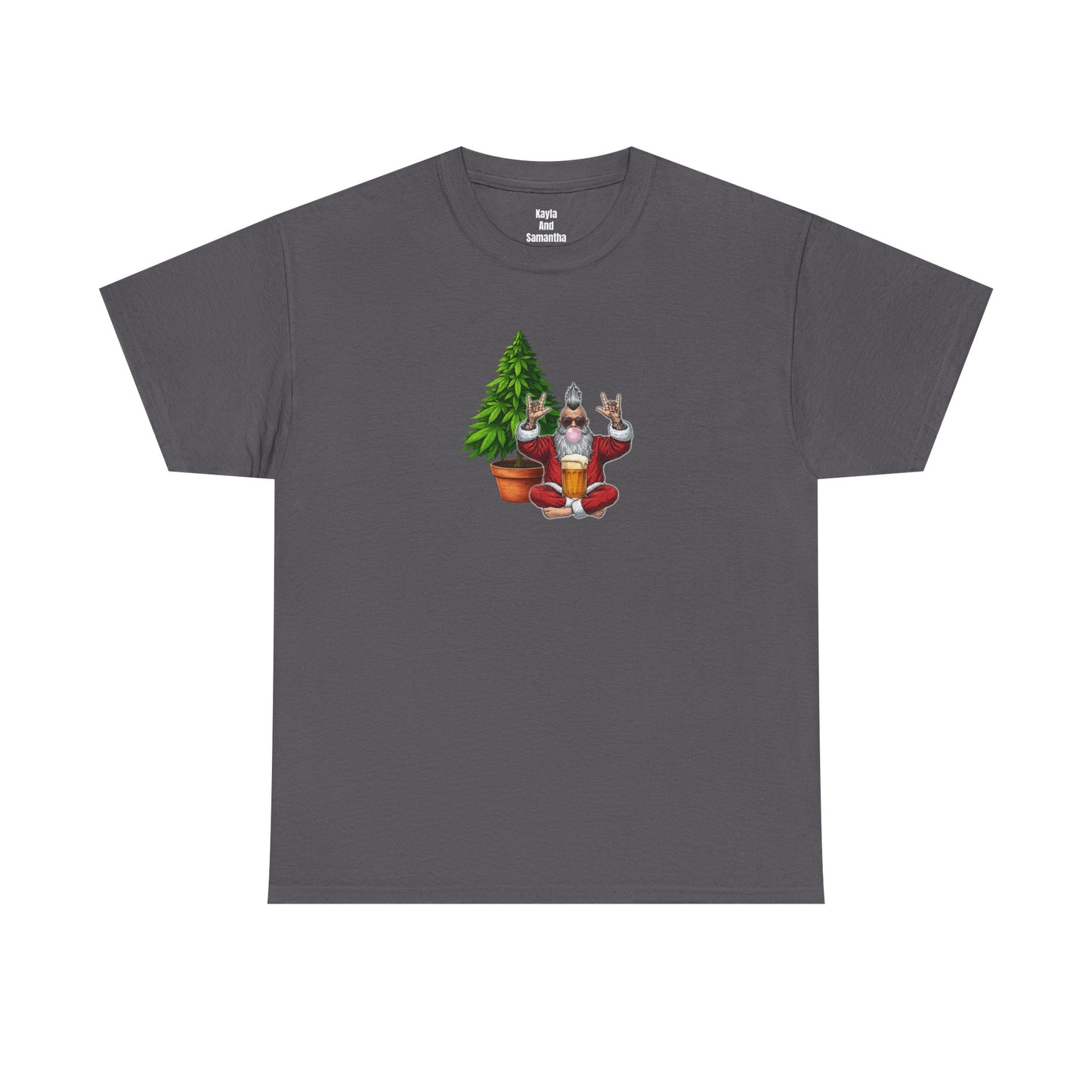 Mohawk Santa 420 T-Shirt | Rock & Roll Cannabis Christmas Tree Graphic