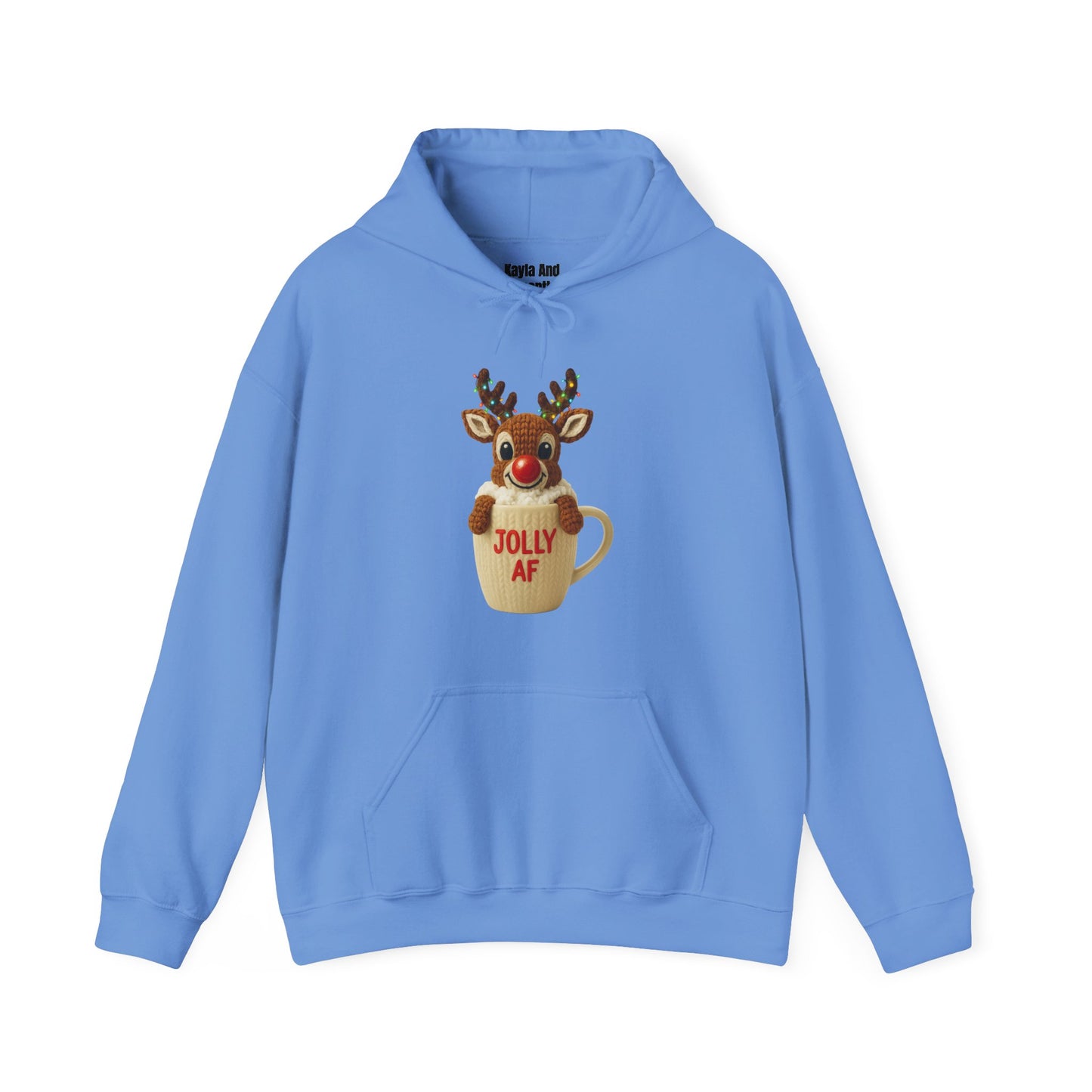 Jolly AF Reindeer Mug Christmas Hoodie | Unique Crochet & Knit Design