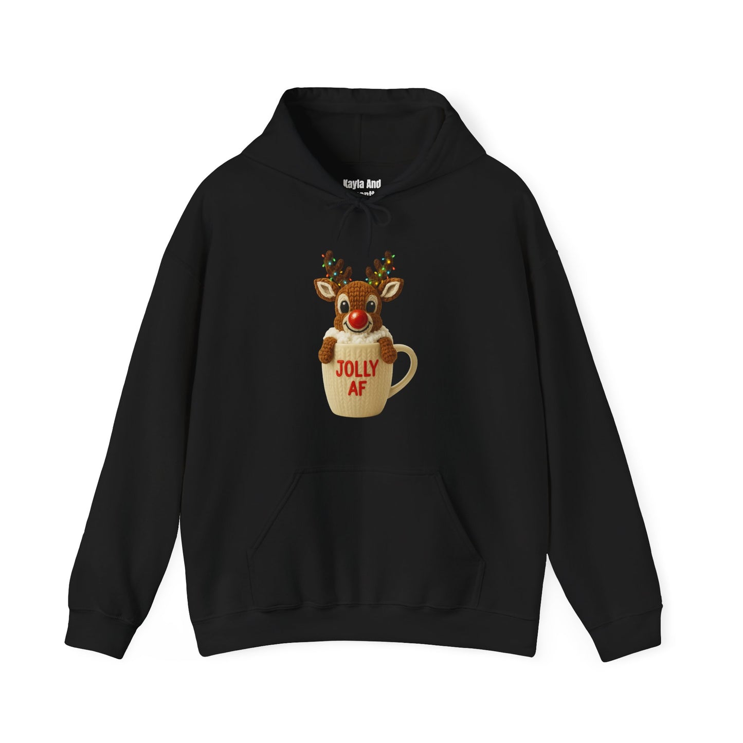 Jolly AF Reindeer Mug Christmas Hoodie | Unique Crochet & Knit Design