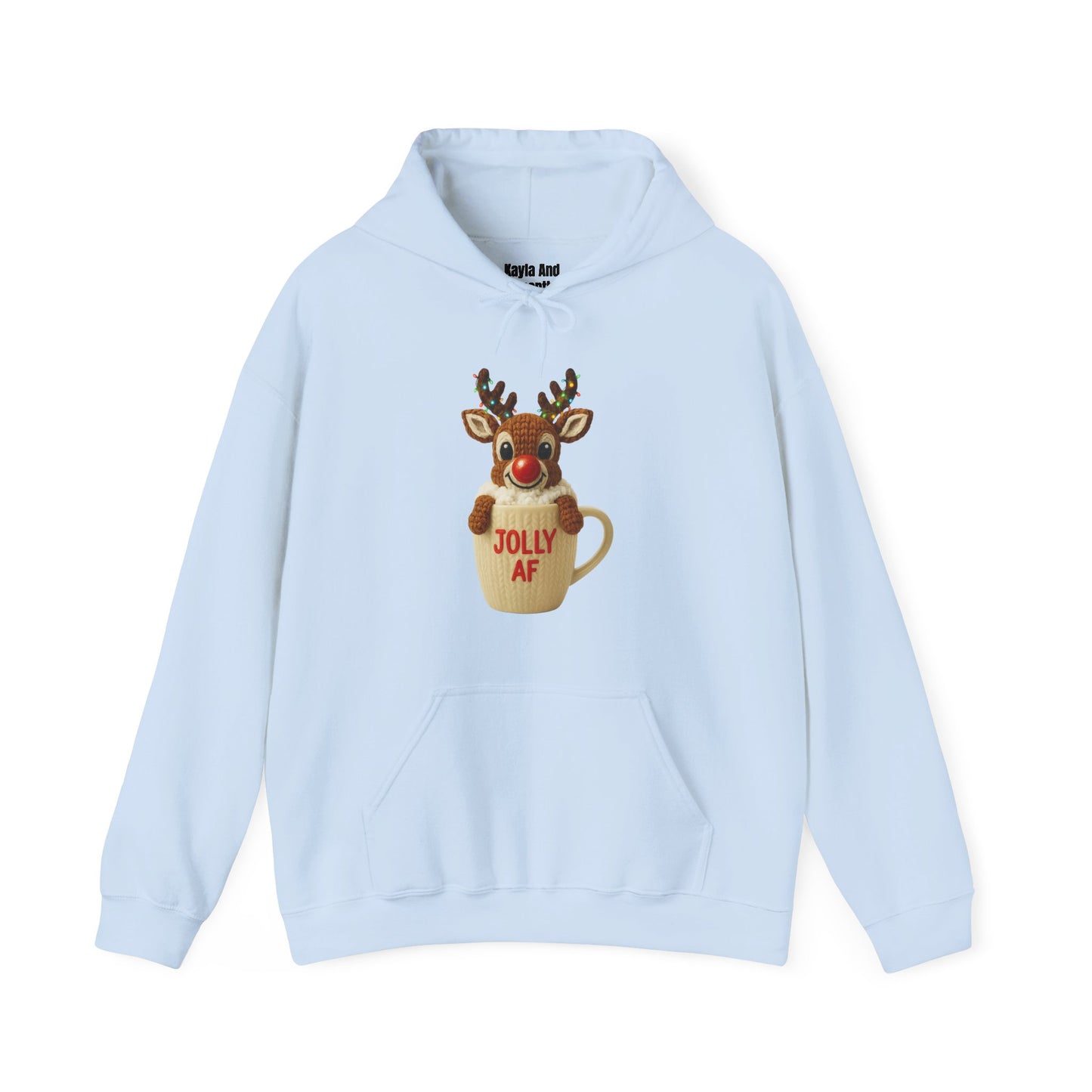 Jolly AF Reindeer Mug Christmas Hoodie | Unique Crochet & Knit Design