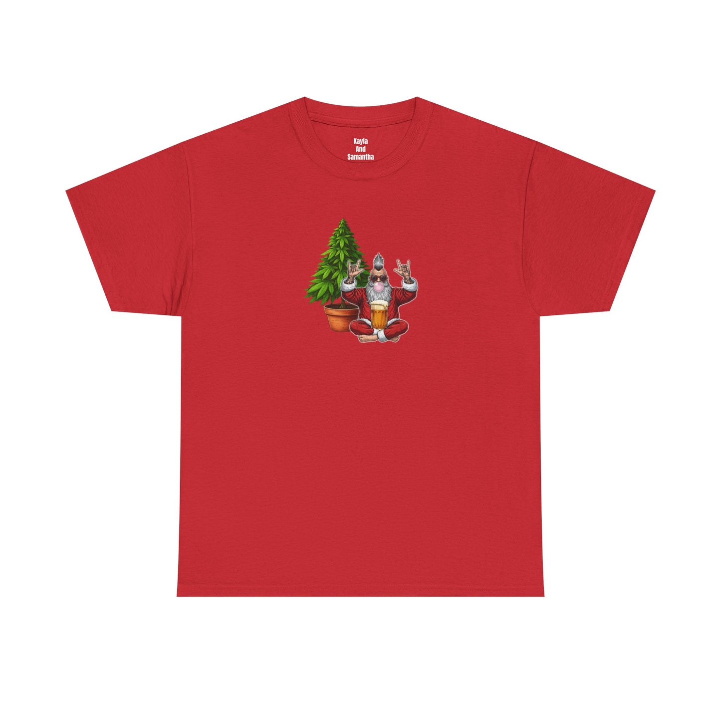 Mohawk Santa 420 T-Shirt | Rock & Roll Cannabis Christmas Tree Graphic