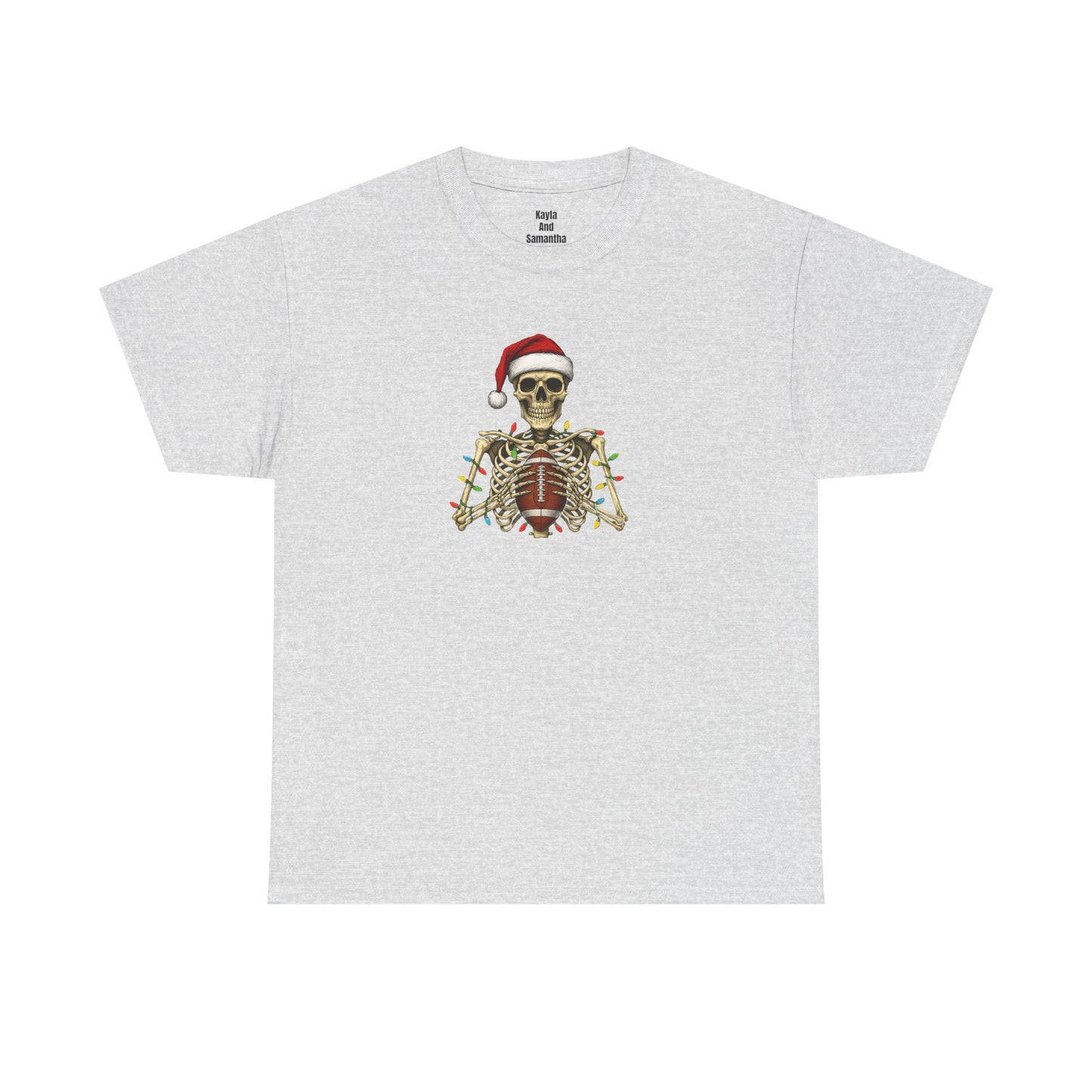 Christmas Skeleton Football T-shirt | Santa Skull Holiday Lights Tee