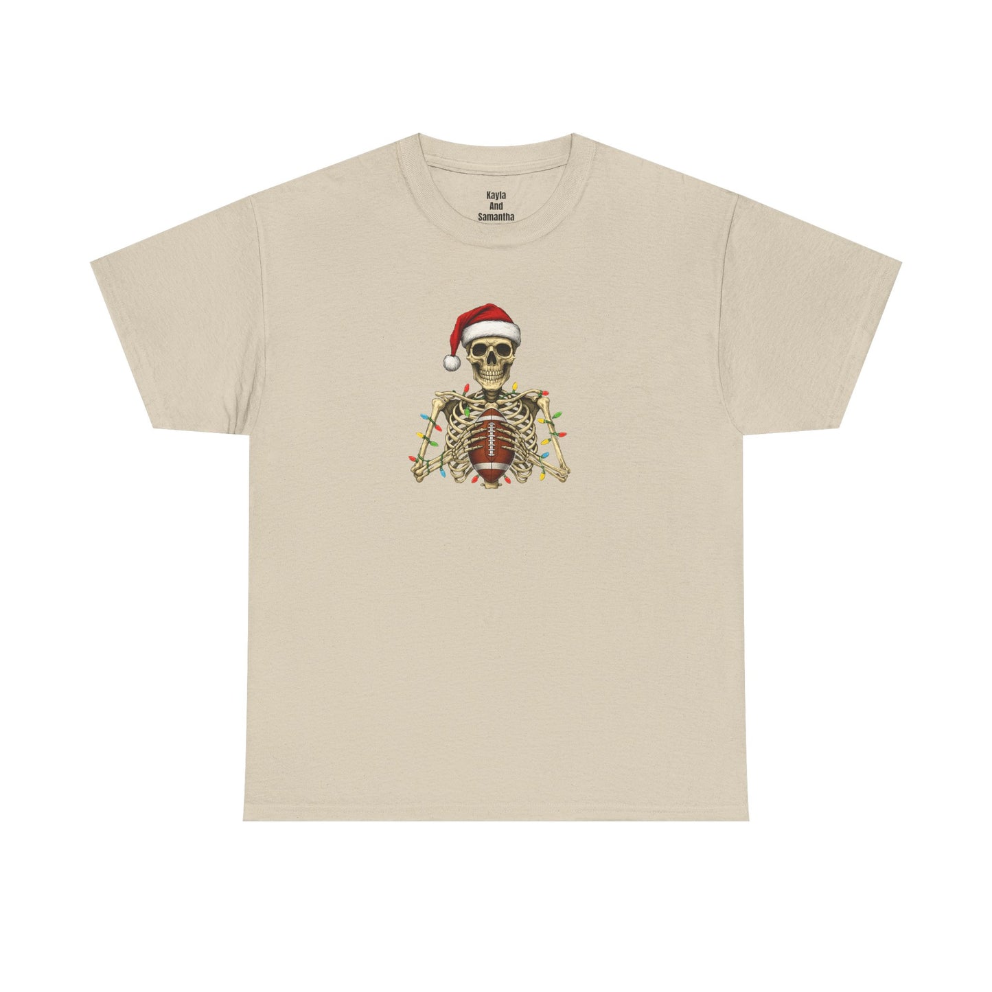 Christmas Skeleton Football T-shirt | Santa Skull Holiday Lights Tee