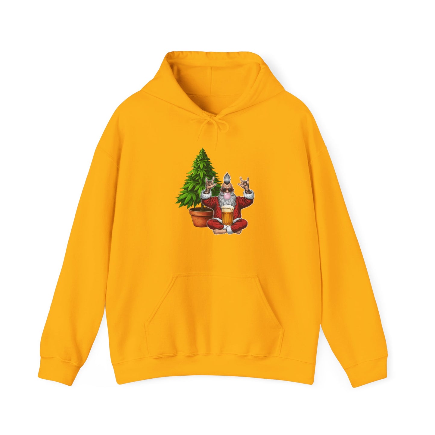 Mohawk Santa 420 Hoodie | Rock & Roll Cannabis Christmas Tree Graphic