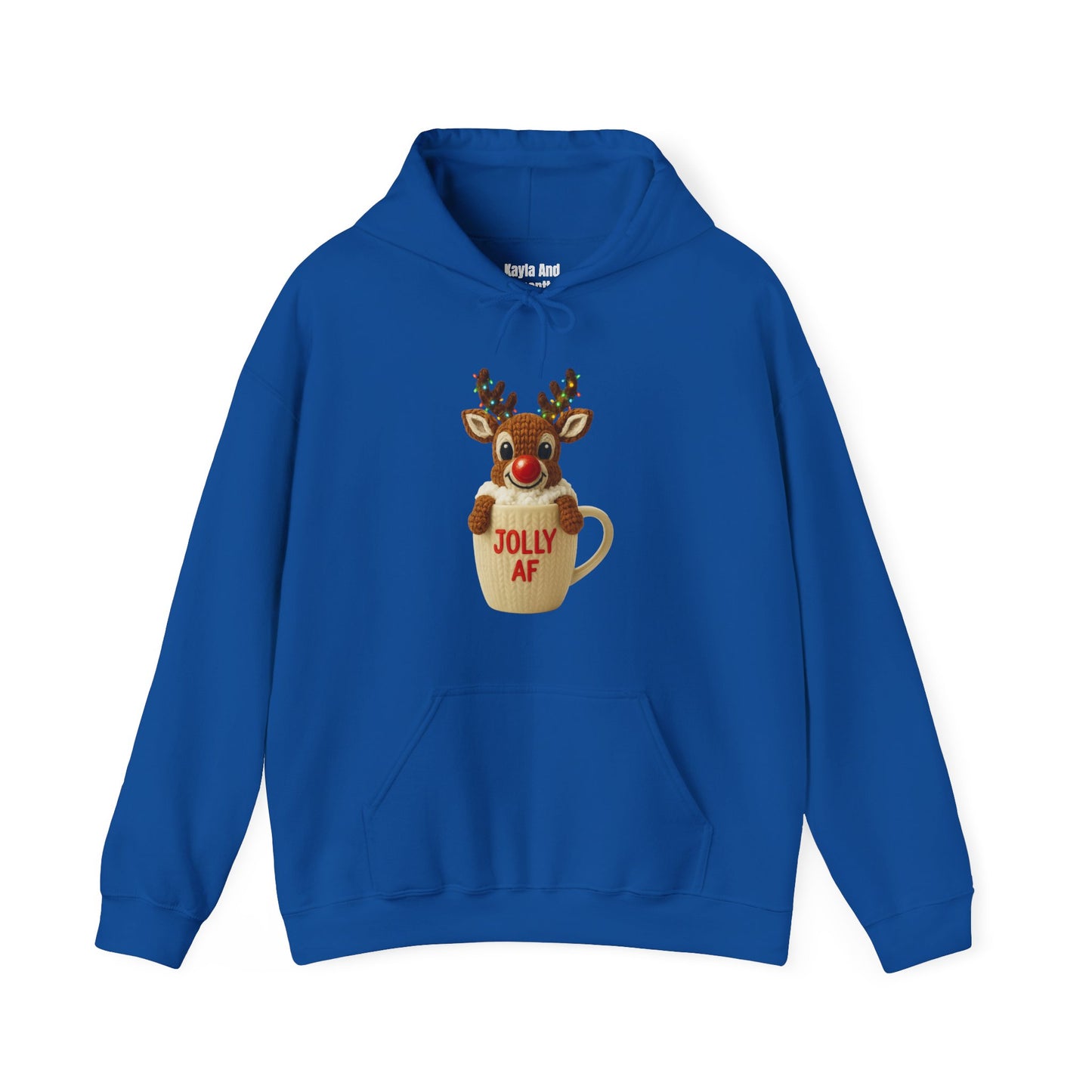 Jolly AF Reindeer Mug Christmas Hoodie | Unique Crochet & Knit Design