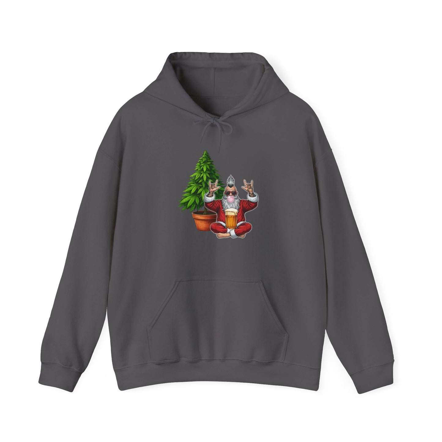 Mohawk Santa 420 Hoodie | Rock & Roll Cannabis Christmas Tree Graphic