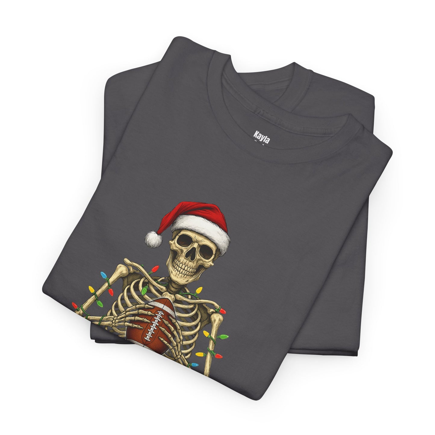 Christmas Skeleton Football T-shirt | Santa Skull Holiday Lights Tee