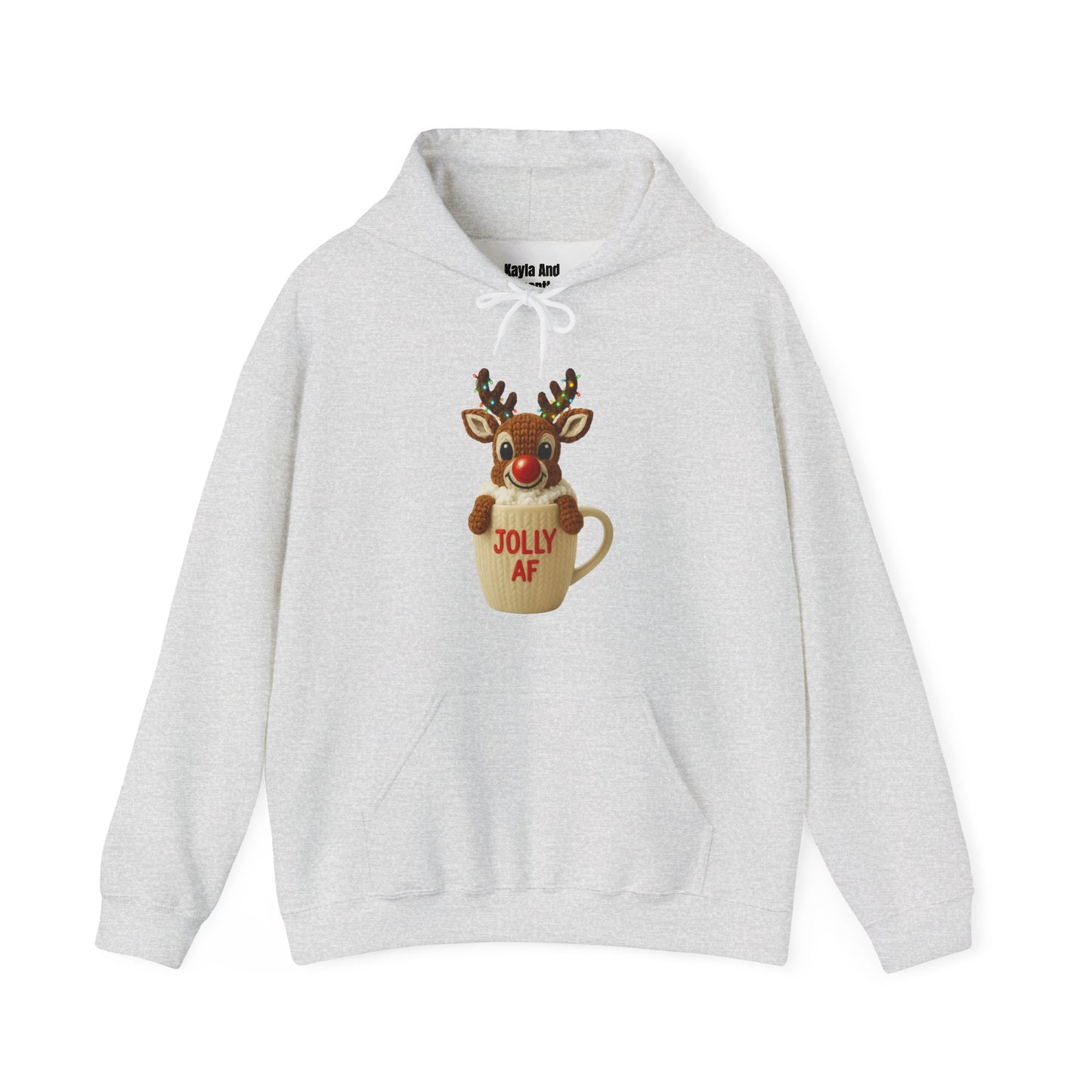 Jolly AF Reindeer Mug Christmas Hoodie | Unique Crochet & Knit Design