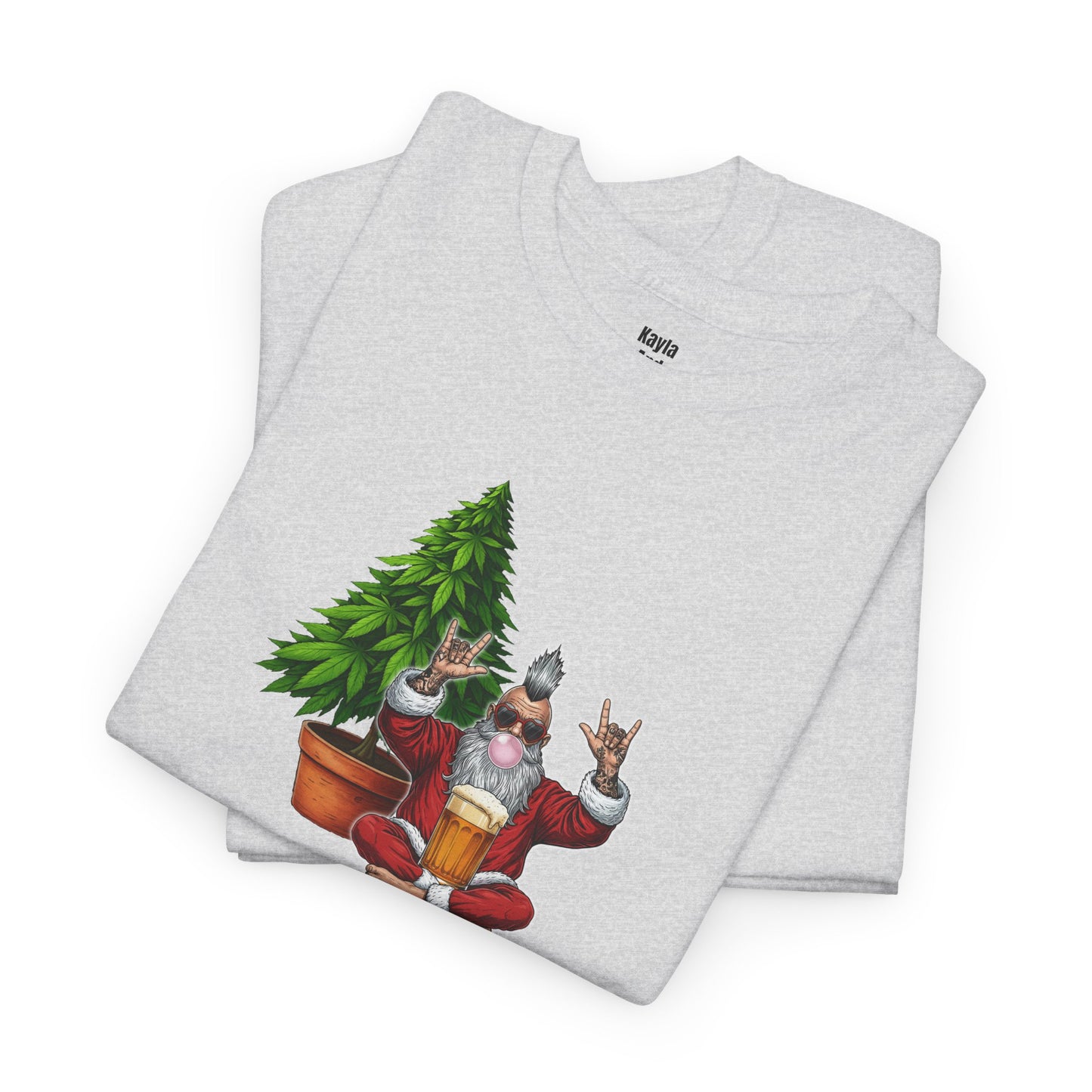Mohawk Santa 420 T-Shirt | Rock & Roll Cannabis Christmas Tree Graphic