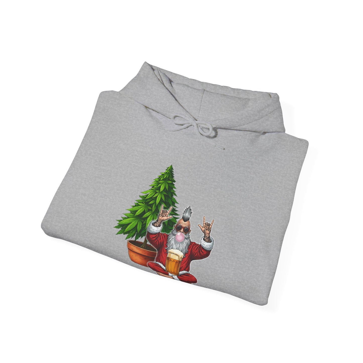Mohawk Santa 420 Hoodie | Rock & Roll Cannabis Christmas Tree Graphic