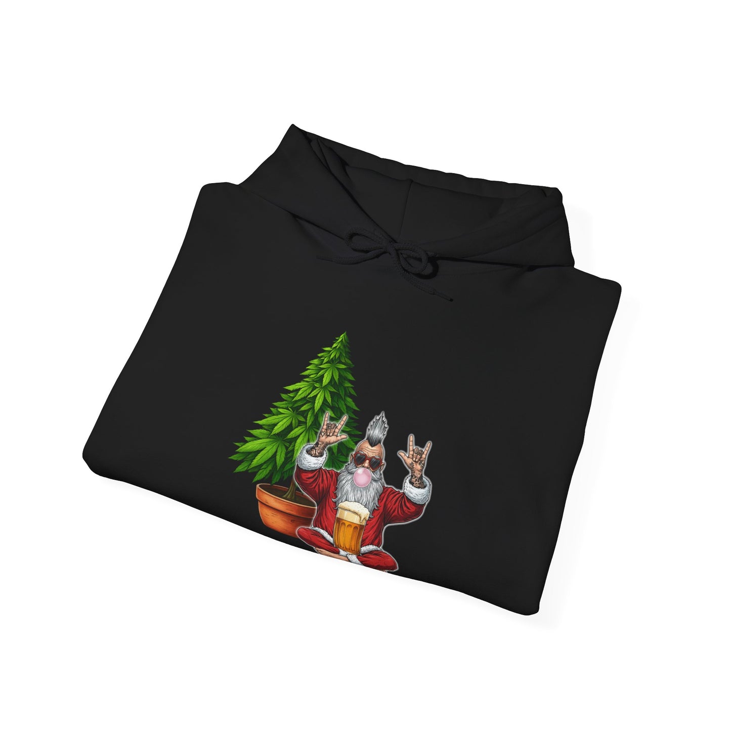 Mohawk Santa 420 Hoodie | Rock & Roll Cannabis Christmas Tree Graphic