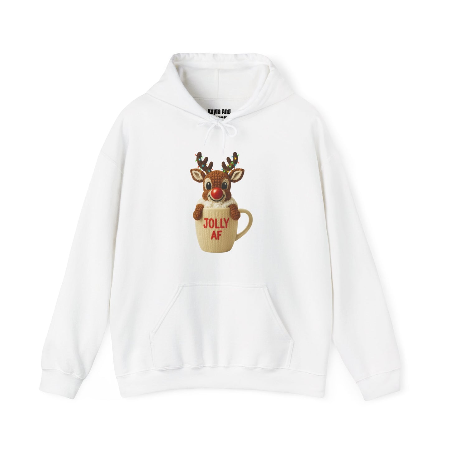 Jolly AF Reindeer Mug Christmas Hoodie | Unique Crochet & Knit Design