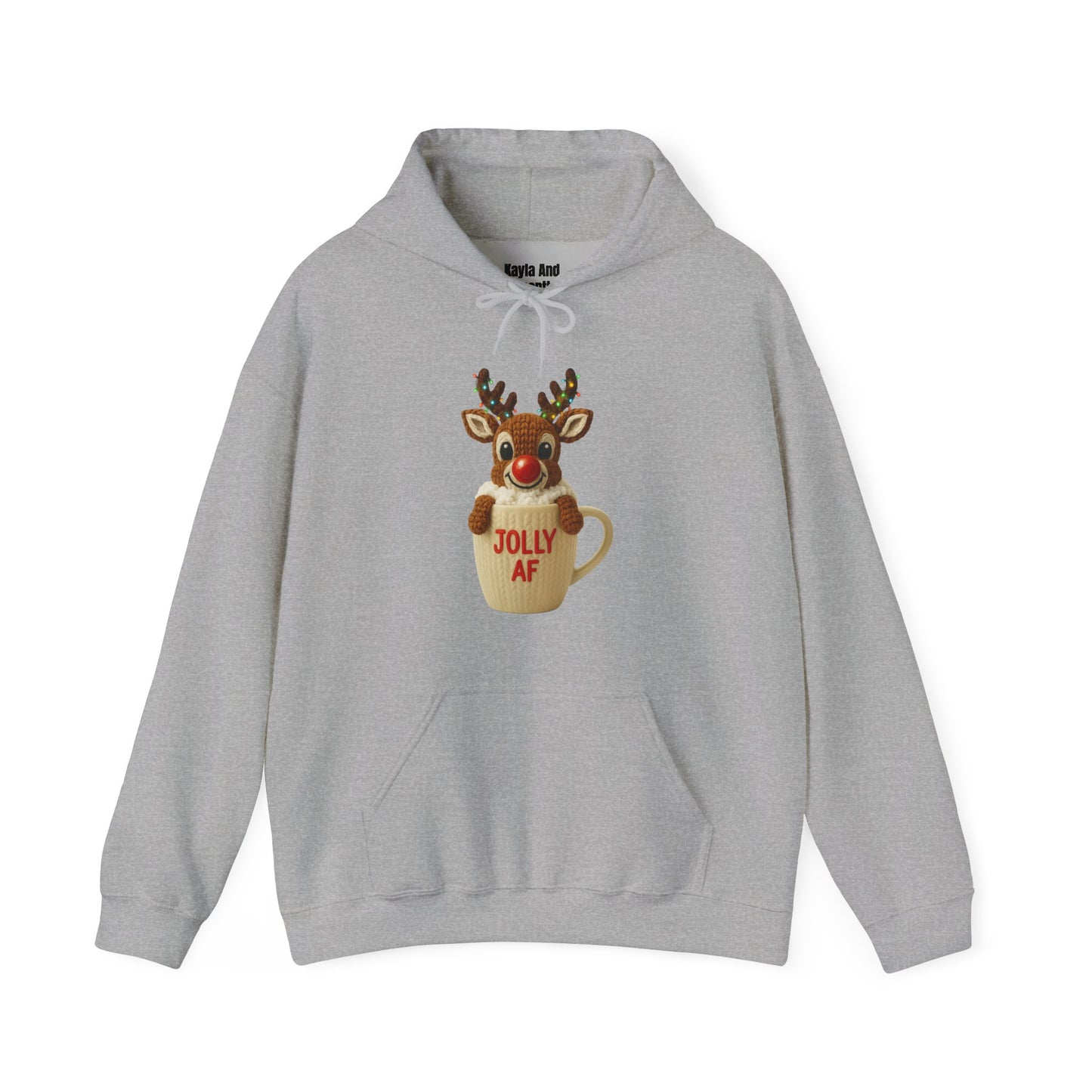 Jolly AF Reindeer Mug Christmas Hoodie | Unique Crochet & Knit Design