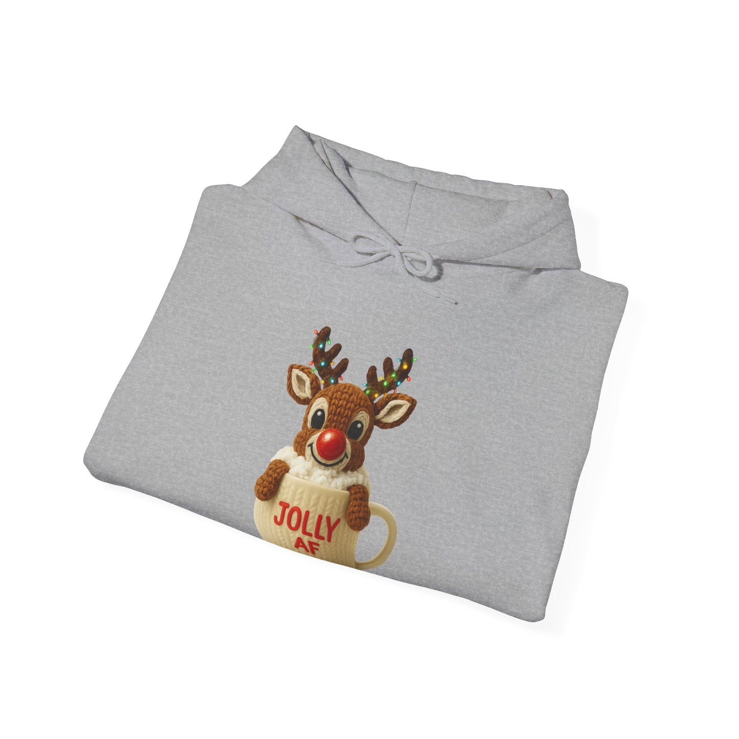 Jolly AF Reindeer Mug Christmas Hoodie | Unique Crochet & Knit Design