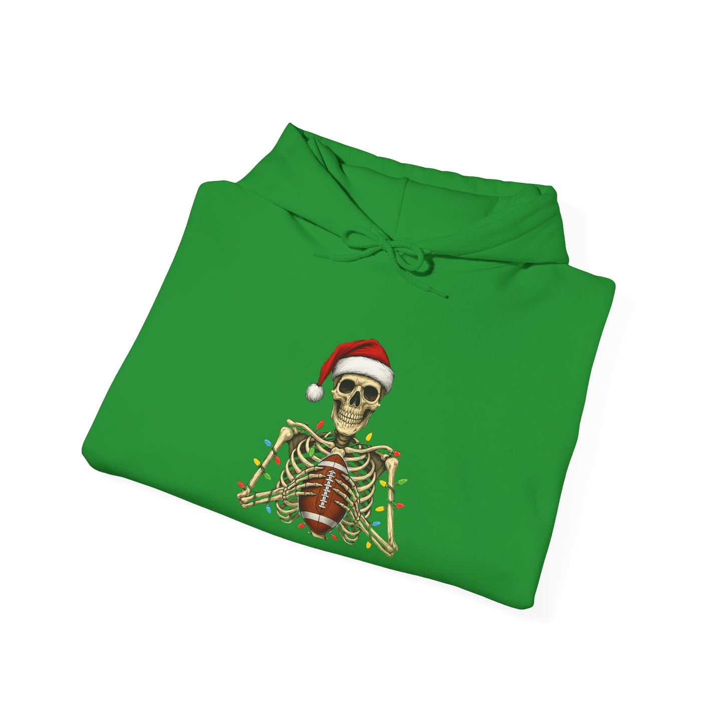 Christmas Skeleton Football Hoodie | Santa Skull Holiday Lights Sweatshirt
