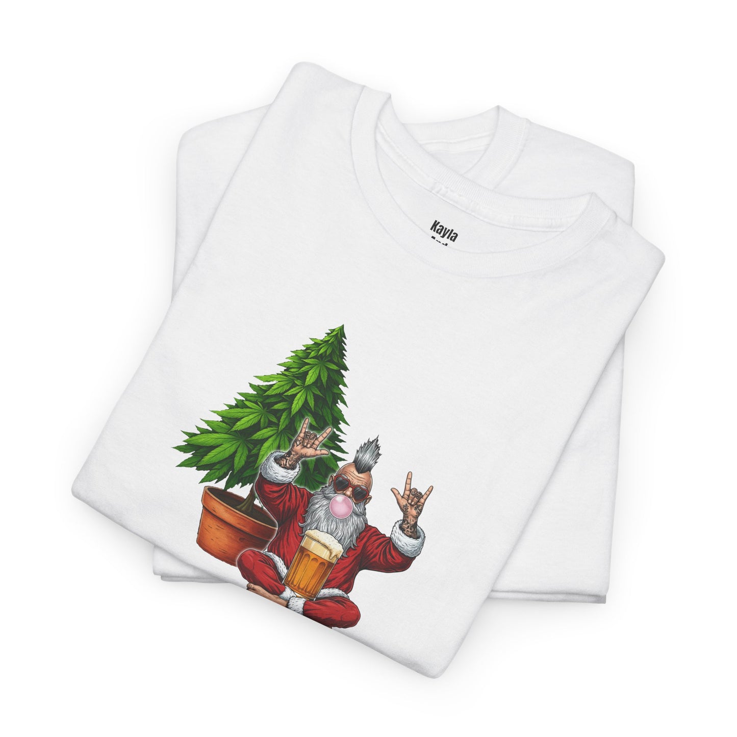 Mohawk Santa 420 T-Shirt | Rock & Roll Cannabis Christmas Tree Graphic