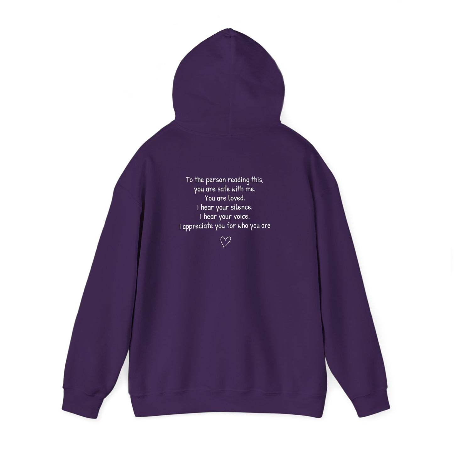 SAFE PLACE Hoodie – “To the person reading this, you are safe with me” Mental Health Sweatshirt