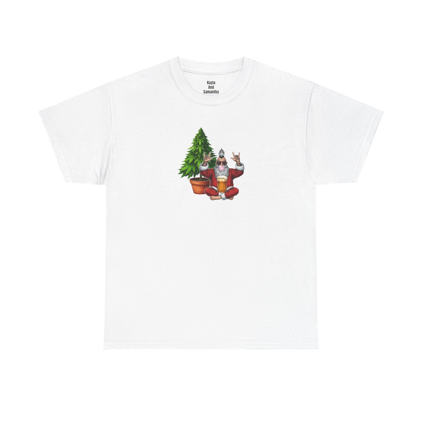 Mohawk Santa 420 T-Shirt | Rock & Roll Cannabis Christmas Tree Graphic