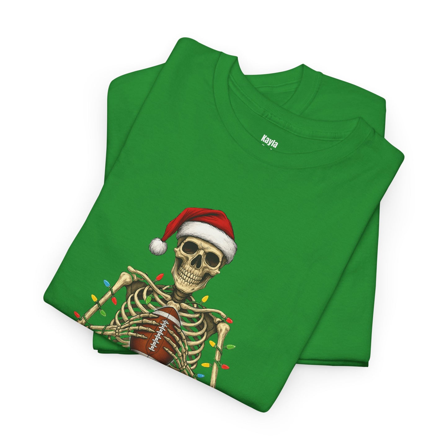 Christmas Skeleton Football T-shirt | Santa Skull Holiday Lights Tee