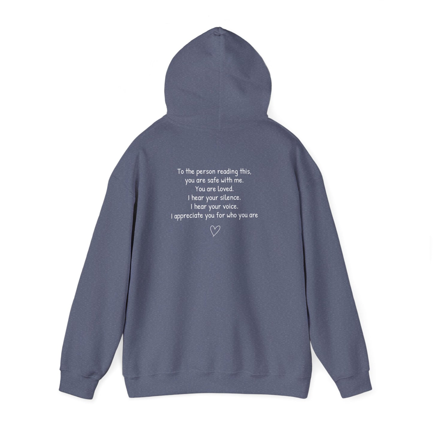 SAFE PLACE Hoodie – “To the person reading this, you are safe with me” Mental Health Sweatshirt