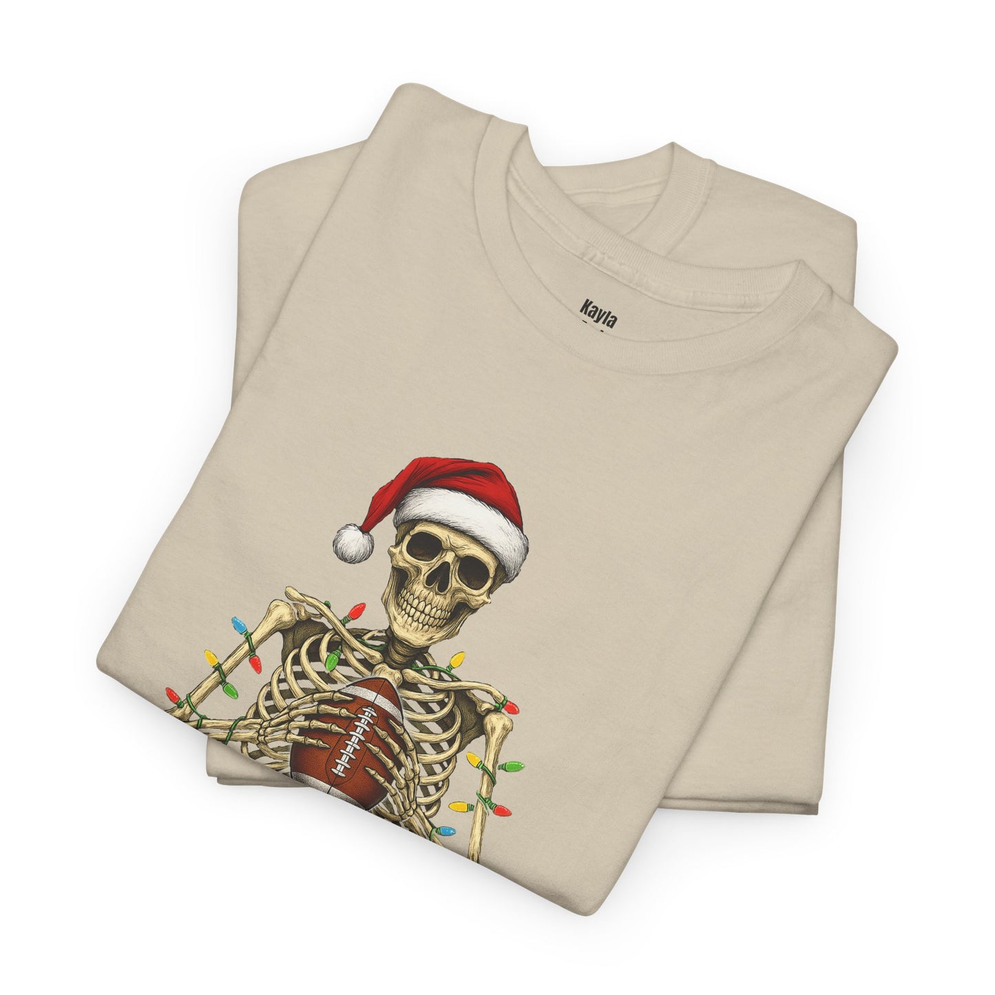 Christmas Skeleton Football T-shirt | Santa Skull Holiday Lights Tee