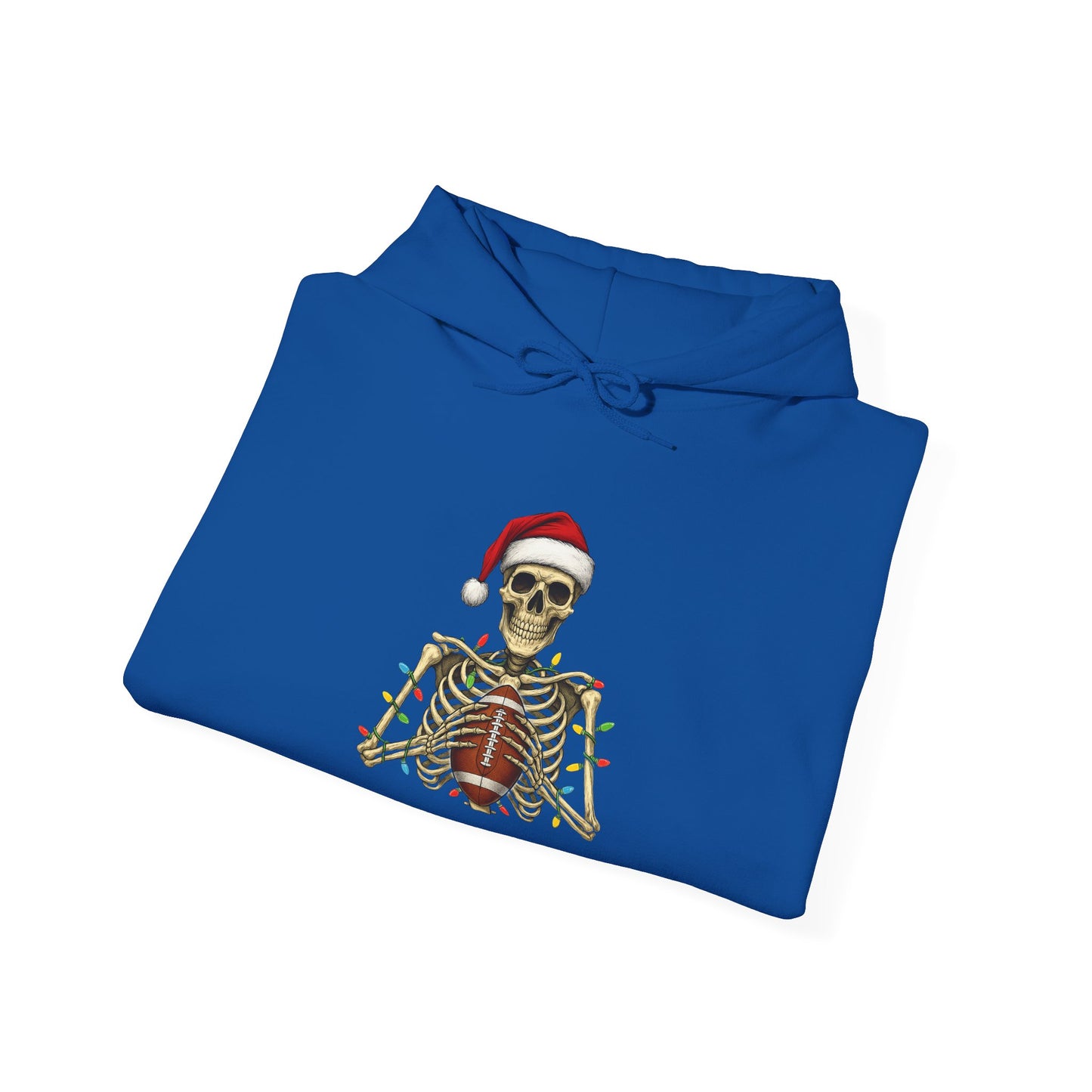 Christmas Skeleton Football Hoodie | Santa Skull Holiday Lights Sweatshirt