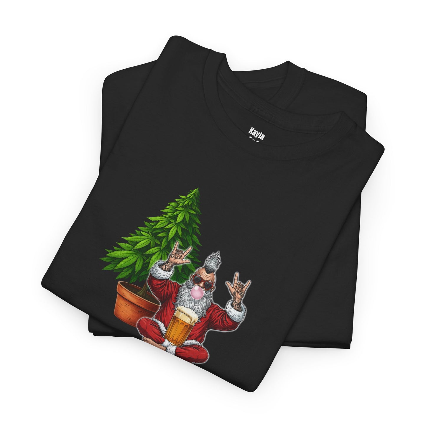 Mohawk Santa 420 T-Shirt | Rock & Roll Cannabis Christmas Tree Graphic