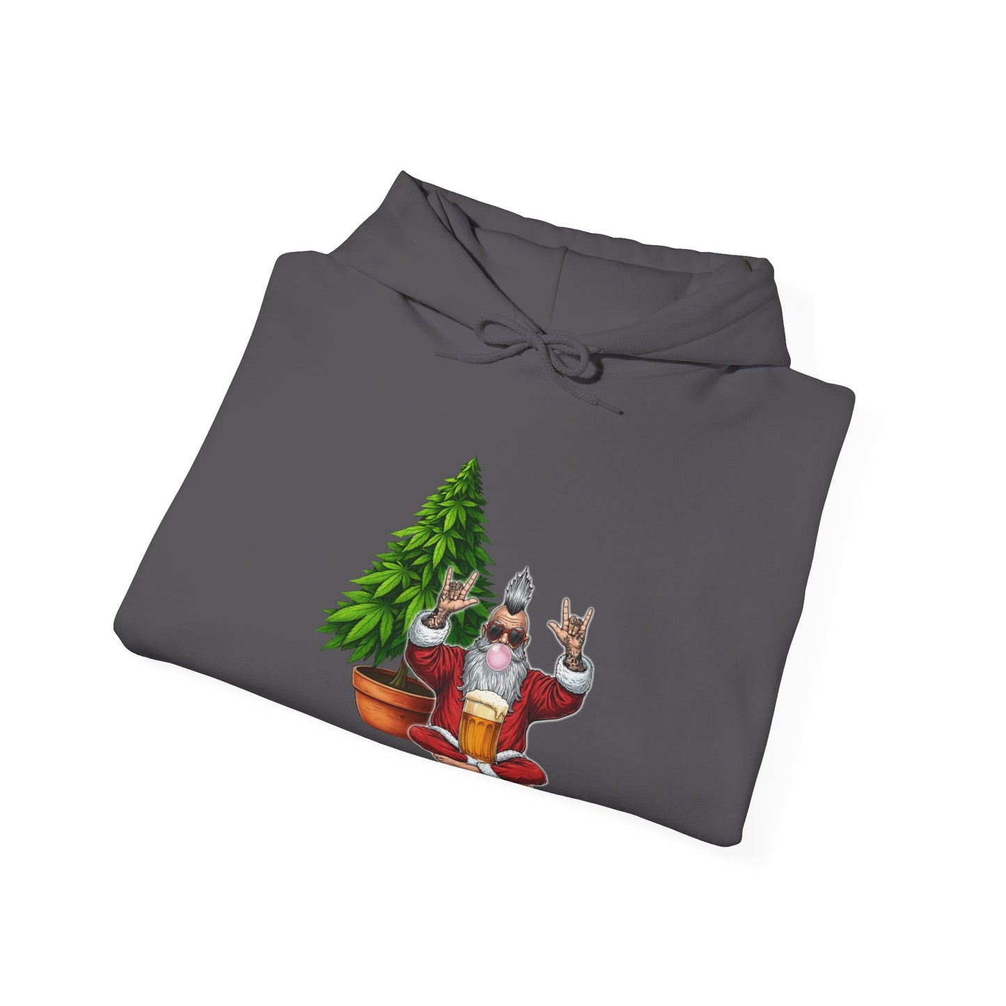 Mohawk Santa 420 Hoodie | Rock & Roll Cannabis Christmas Tree Graphic