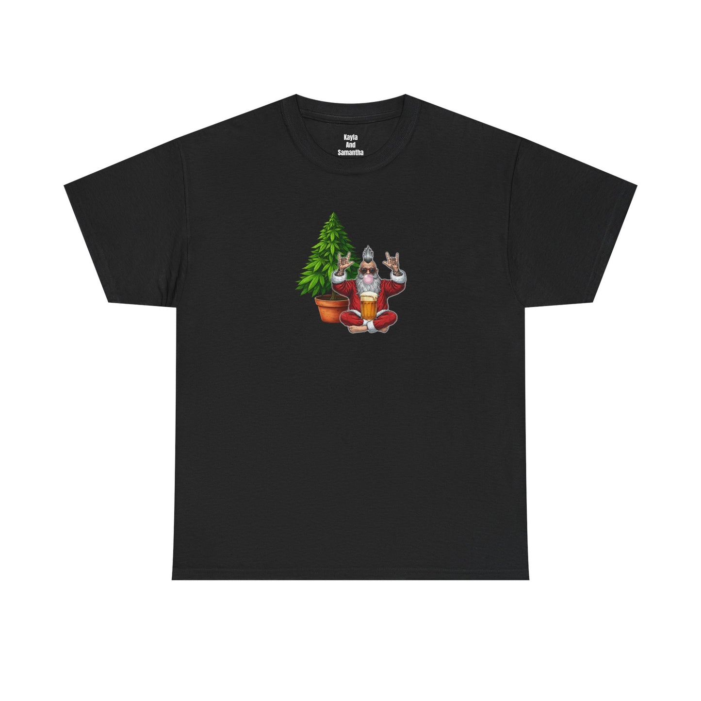 Mohawk Santa 420 T-Shirt | Rock & Roll Cannabis Christmas Tree Graphic