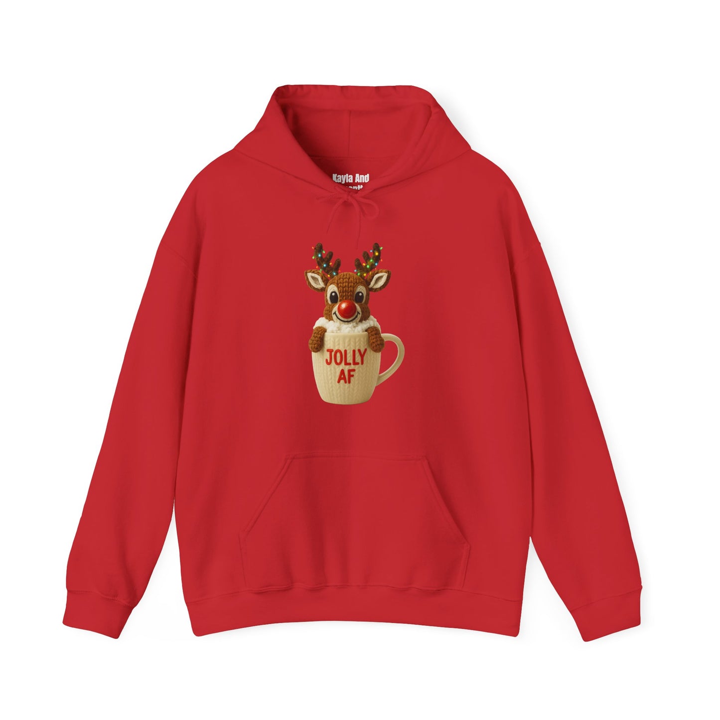 Jolly AF Reindeer Mug Christmas Hoodie | Unique Crochet & Knit Design