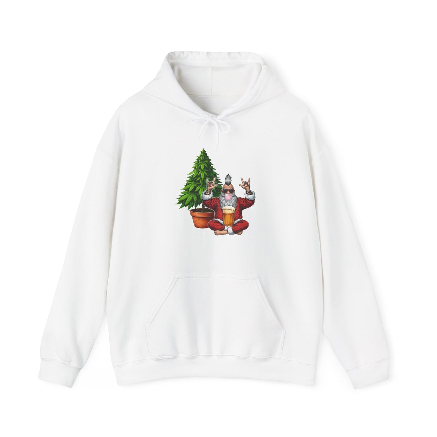 Mohawk Santa 420 Hoodie | Rock & Roll Cannabis Christmas Tree Graphic
