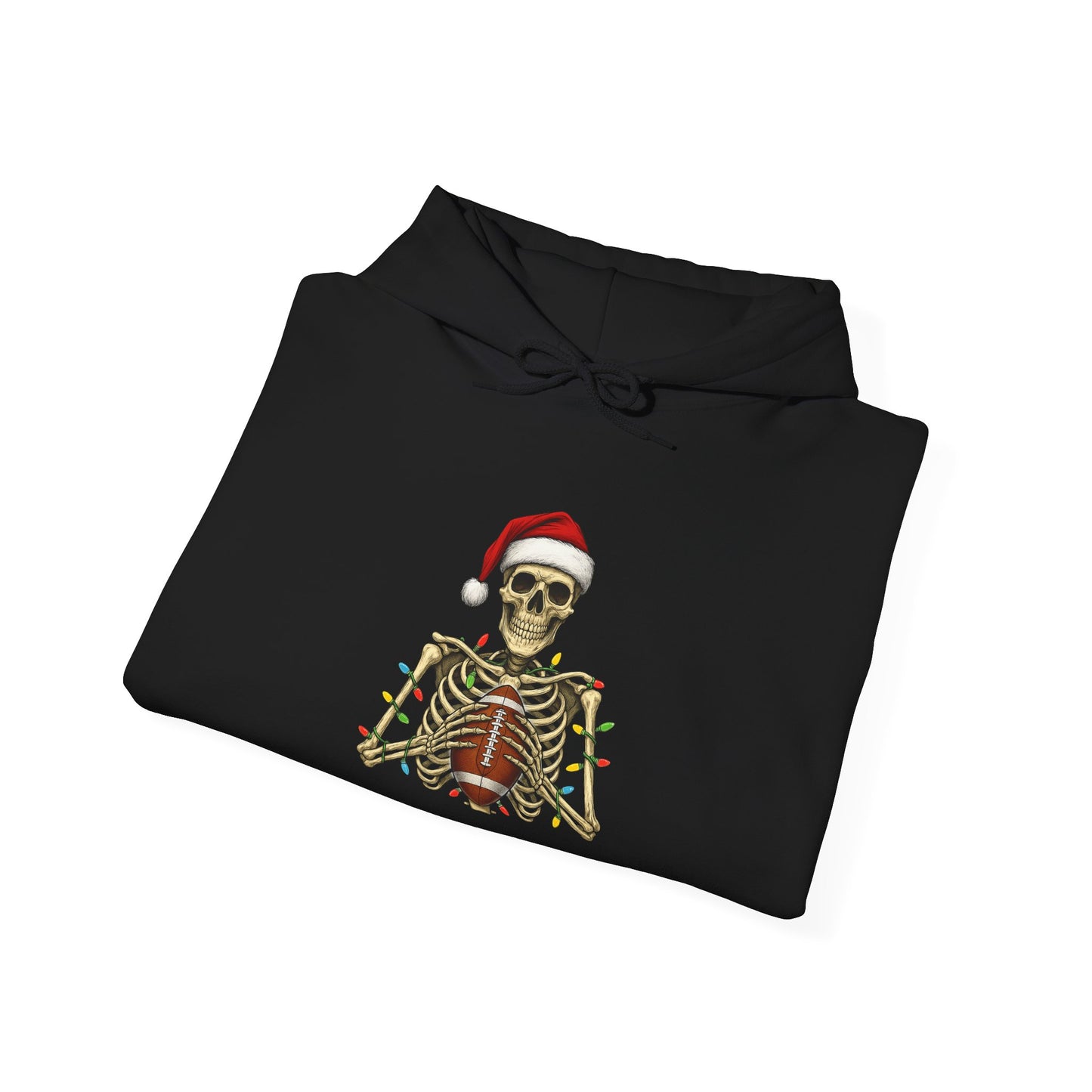 Christmas Skeleton Football Hoodie | Santa Skull Holiday Lights Sweatshirt