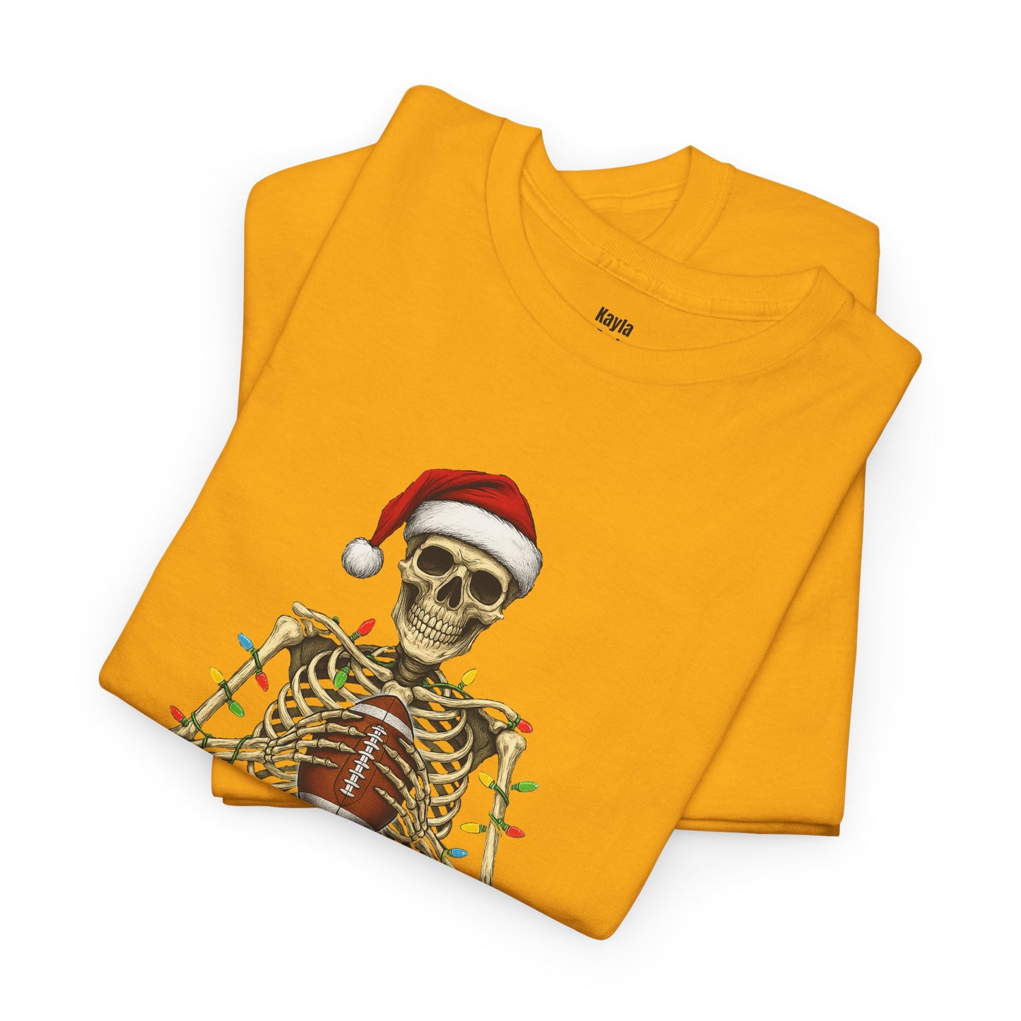 Christmas Skeleton Football T-shirt | Santa Skull Holiday Lights Tee