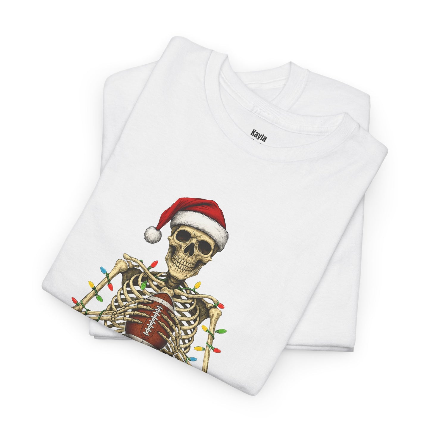 Christmas Skeleton Football T-shirt | Santa Skull Holiday Lights Tee